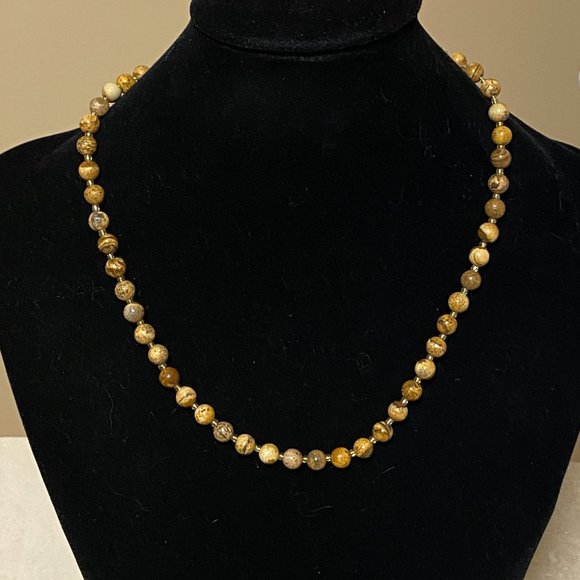 Jasper Stone Beaded Necklace, Genuine Gemstone Stackable Layering Necklace - Picture 2 of 9